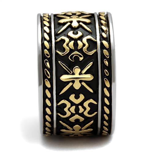 TK2236 Two-Tone IP Gold Stainless Steel Ring featuring a jet epoxy stone, showcasing a luxurious design.