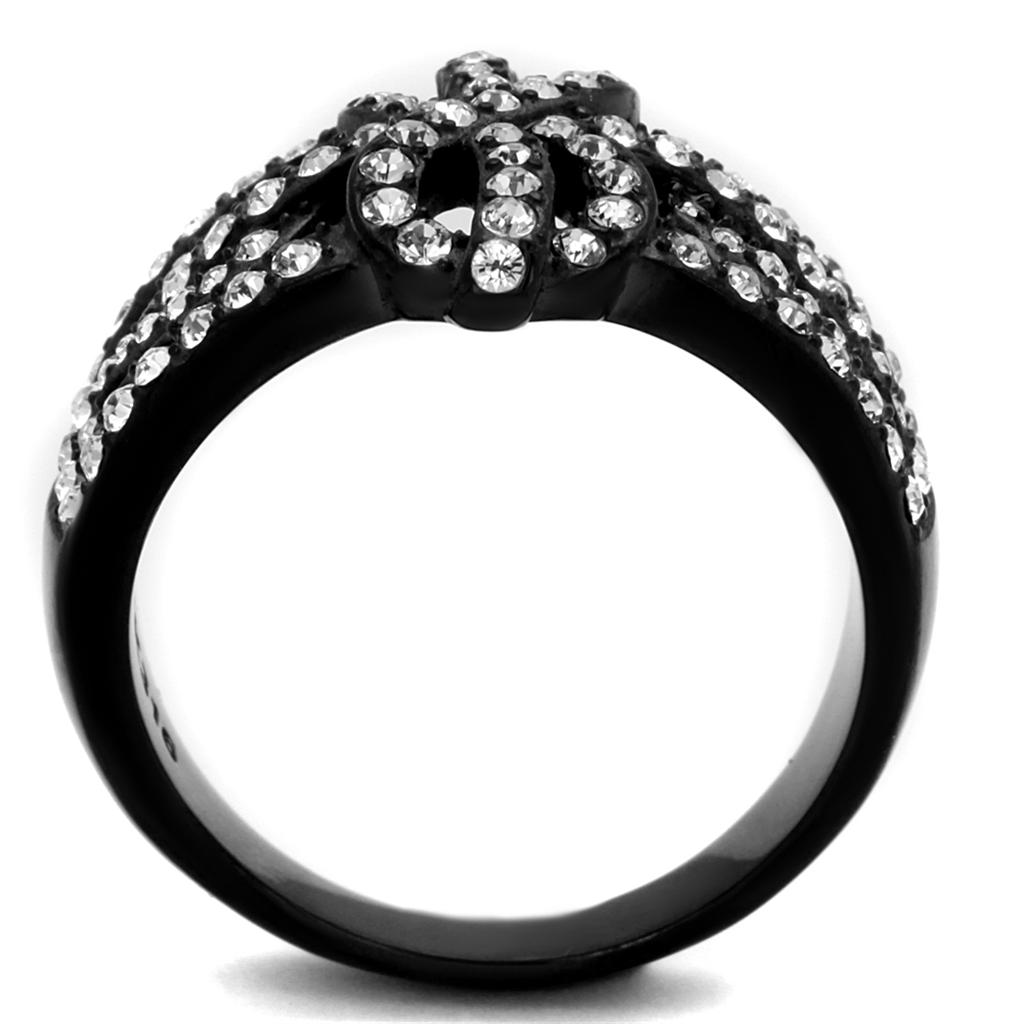 TK2363 IP Black Stainless Steel Ring featuring a clear top-grade crystal, showcasing a modern design with a sleek finish.