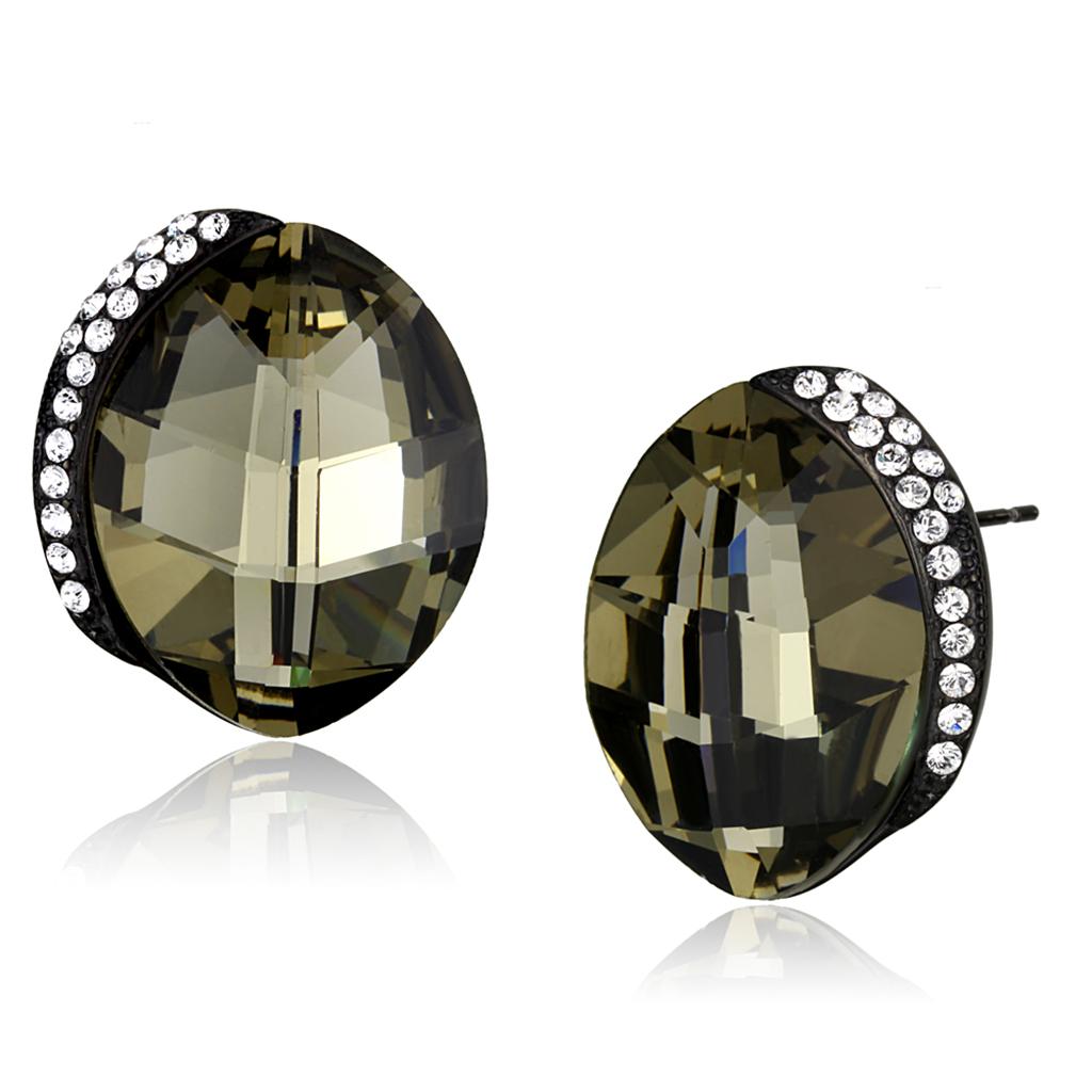 TK2377 IP Black Stainless Steel Earrings featuring top-grade black diamond crystals, showcasing a modern and elegant design.