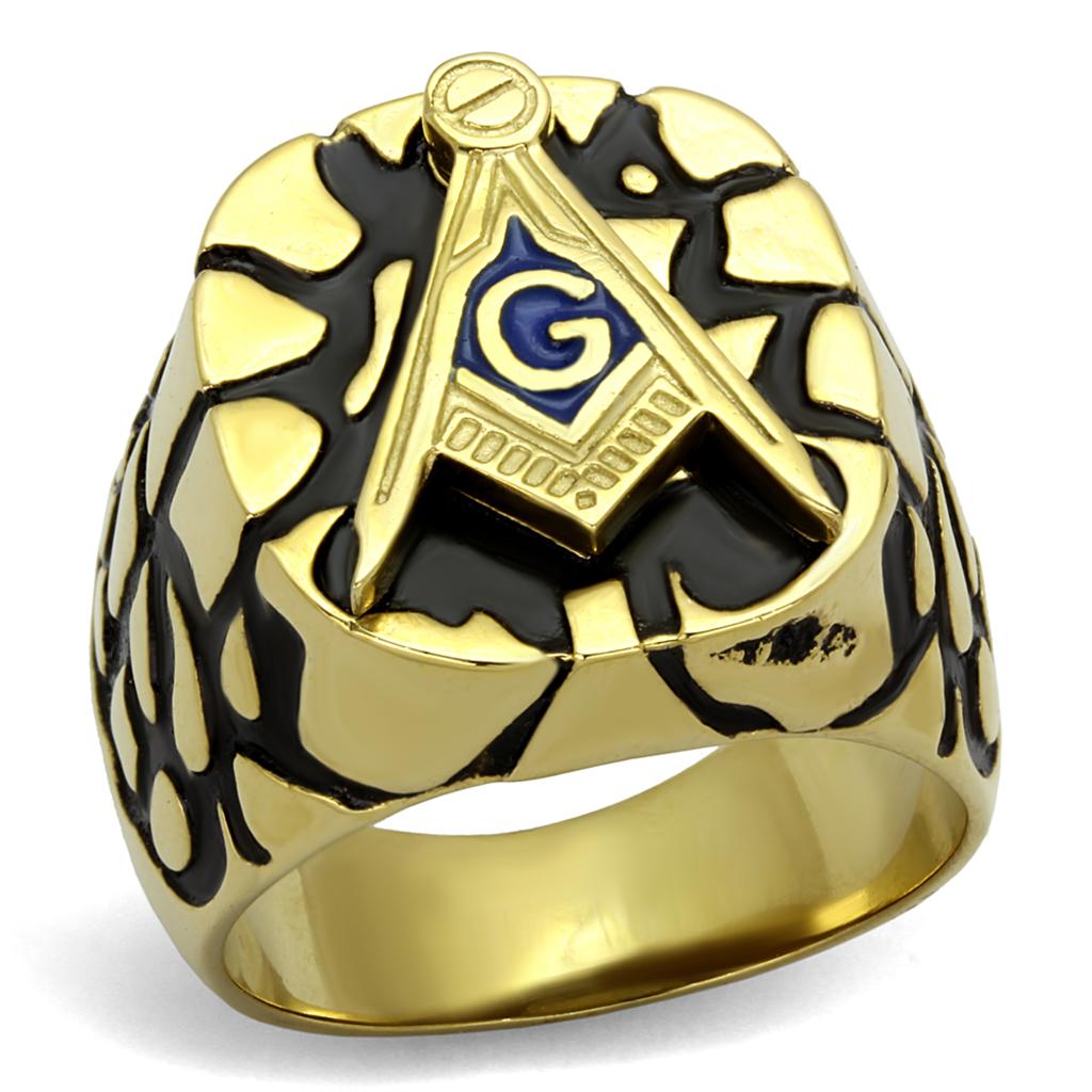 TK2372 IP Gold Stainless Steel Ring featuring a Capri Blue epoxy stone, showcasing its elegant design and luxurious finish.