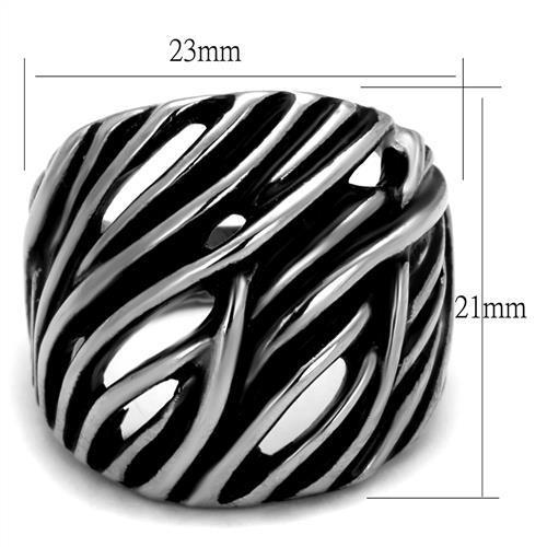 High polished stainless steel ring featuring a jet black epoxy center stone, showcasing a sleek and elegant design.