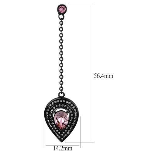 TK2380 IP Black Stainless Steel Earrings featuring light rose top-grade crystal, showcasing elegant design and durable material.