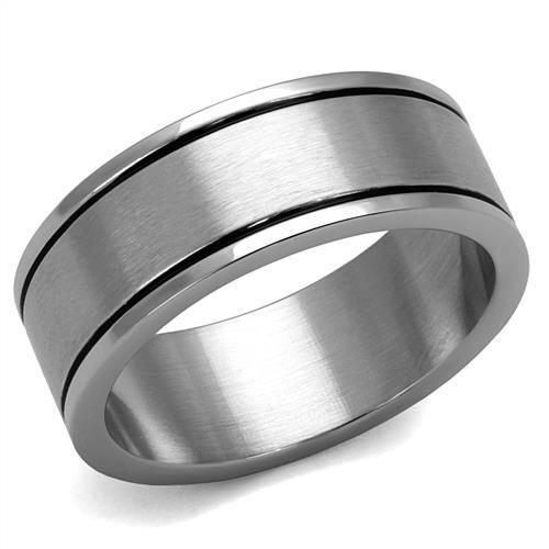 TK2389 High Polished Stainless Steel Ring featuring a jet-colored epoxy center stone, showcasing its elegant design and shiny finish.