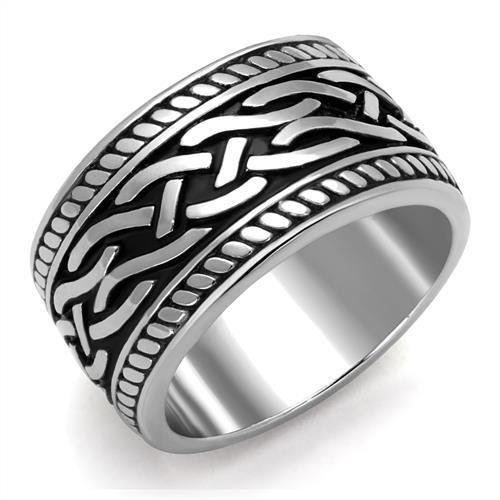TK2239 High Polished Stainless Steel Ring featuring a jet black epoxy center stone, showcasing a sleek and modern design.