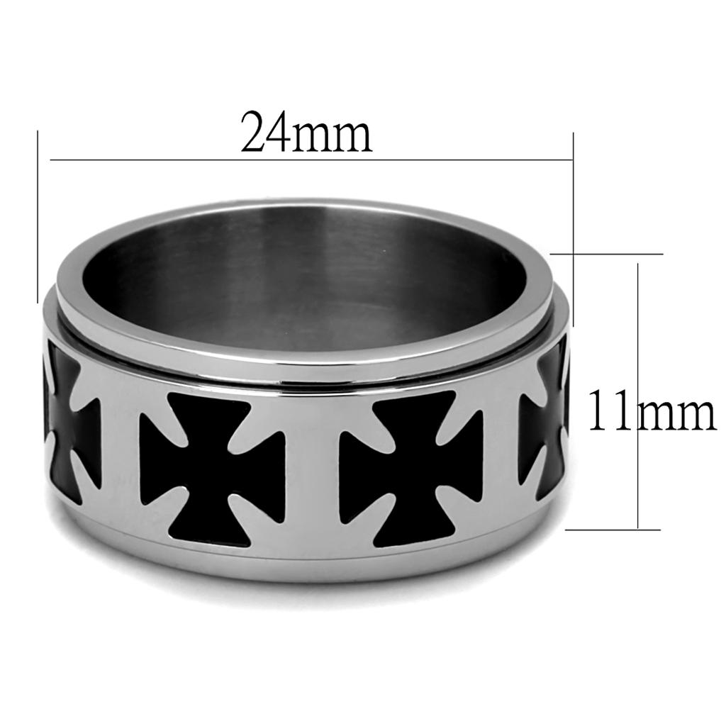 TK2391 High Polished Stainless Steel Ring featuring a jet epoxy center stone, showcasing a sleek and elegant design.