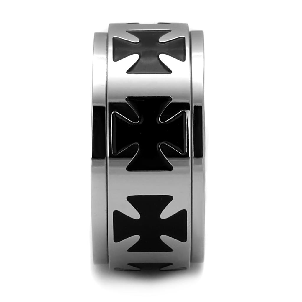 TK2391 High Polished Stainless Steel Ring featuring a jet epoxy center stone, showcasing a sleek and elegant design.