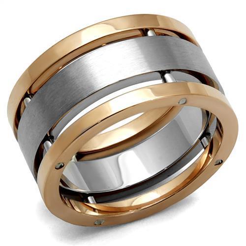 TK2402 Two-Tone IP Rose Gold Stainless Steel Ring, showcasing a sleek design without a center stone.