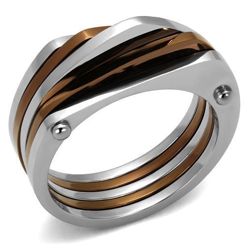 TK2404 Two Tone IP Light Brown Stainless Steel Ring showcasing its elegant design and two-tone finish.