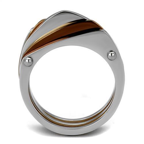 TK2404 Two Tone IP Light Brown Stainless Steel Ring showcasing its elegant design and two-tone finish.