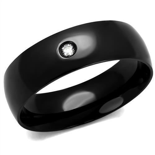 TK2409 IP Black Stainless Steel Ring featuring AAA Grade clear CZ stone, showcasing a sleek and elegant design.
