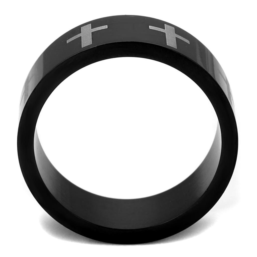 TK2410 Two-Tone IP Black Stainless Steel Ring showcasing a sleek design with a modern finish.