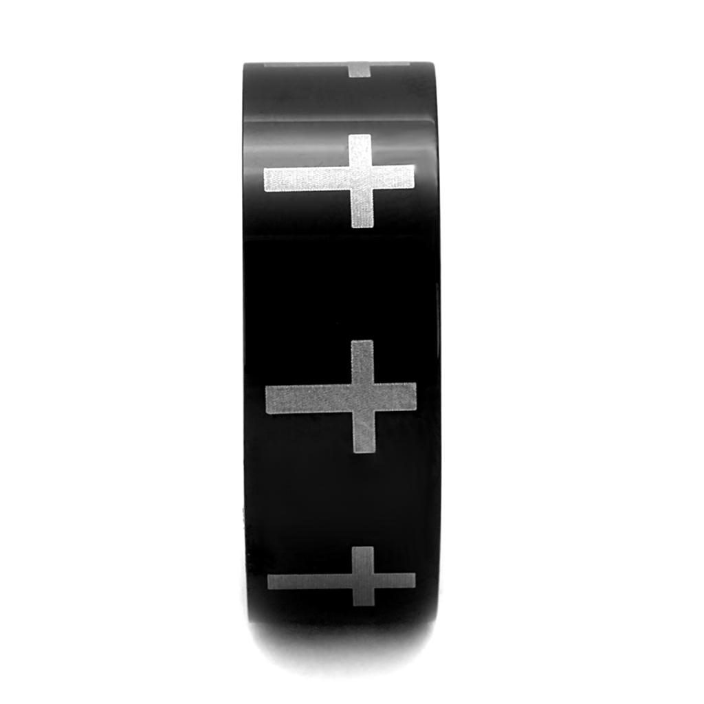 TK2410 Two-Tone IP Black Stainless Steel Ring showcasing a sleek design with a modern finish.