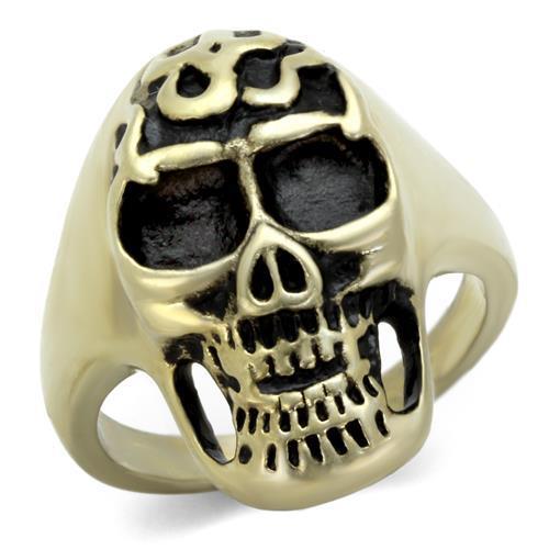 TK2450 IP Antique Copper Stainless Steel Ring featuring a jet epoxy center stone, showcasing its elegant design and unique finish.