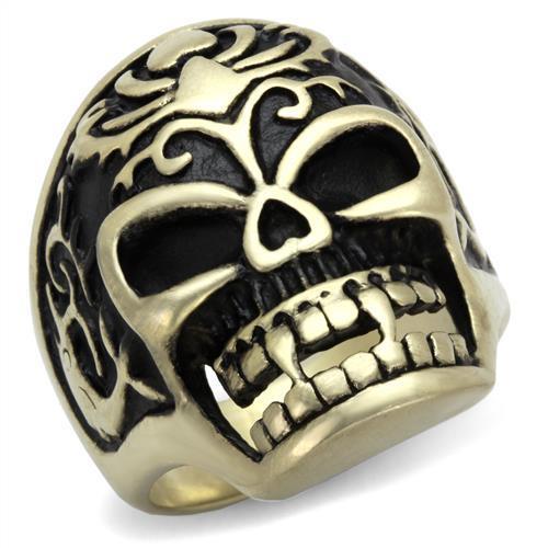 TK2454 IP Antique Copper Stainless Steel Ring featuring a jet epoxy center stone, showcasing its elegant design and vintage finish.