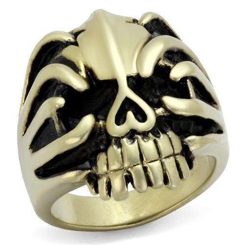 TK2463 IP Antique Copper Stainless Steel Ring featuring a jet epoxy center stone, showcasing its elegant design and vintage finish.