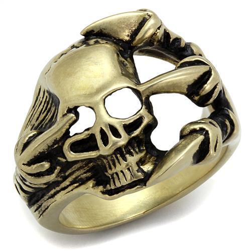 TK2464 IP Antique Copper Stainless Steel Ring featuring a jet epoxy center stone, showcasing a vintage design and elegant finish.