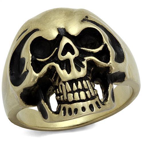 TK2472 IP Antique Copper Stainless Steel Ring featuring a glossy jet epoxy center stone, showcasing a vintage yet modern design.