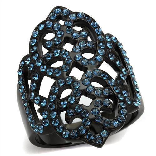 TK2481 IP Black Stainless Steel Ring featuring a top-grade Montana crystal centerpiece, showcasing a sleek and modern design.