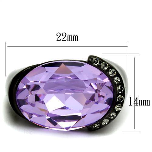 TK2485 IP Black Stainless Steel Ring featuring a violet top-grade crystal centerpiece, showcasing a sleek and modern design.
