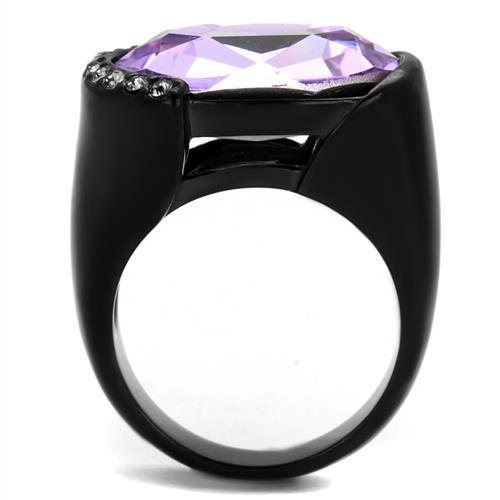 TK2485 IP Black Stainless Steel Ring featuring a violet top-grade crystal centerpiece, showcasing a sleek and modern design.