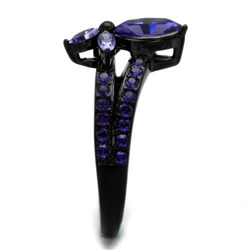 TK2490 IP Black Stainless Steel Ring featuring a top-grade tanzanite crystal, showcasing its elegant design and durable finish.