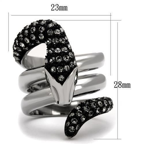 TK2511 Two-Tone IP Black Stainless Steel Ring featuring a black diamond crystal centerpiece, showcasing a modern and elegant design.