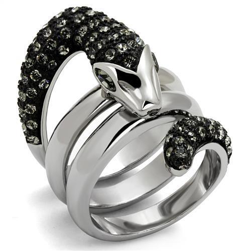TK2511 Two-Tone IP Black Stainless Steel Ring featuring a black diamond crystal centerpiece, showcasing a modern and elegant design.