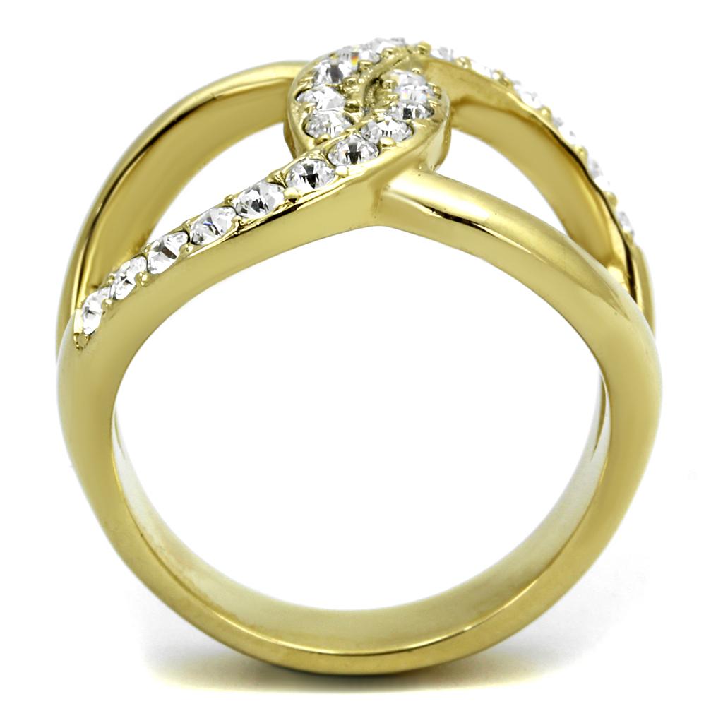 TK2253 Two-Tone IP Gold Stainless Steel Ring featuring a clear top-grade crystal, showcasing its elegant design and luxurious finish.