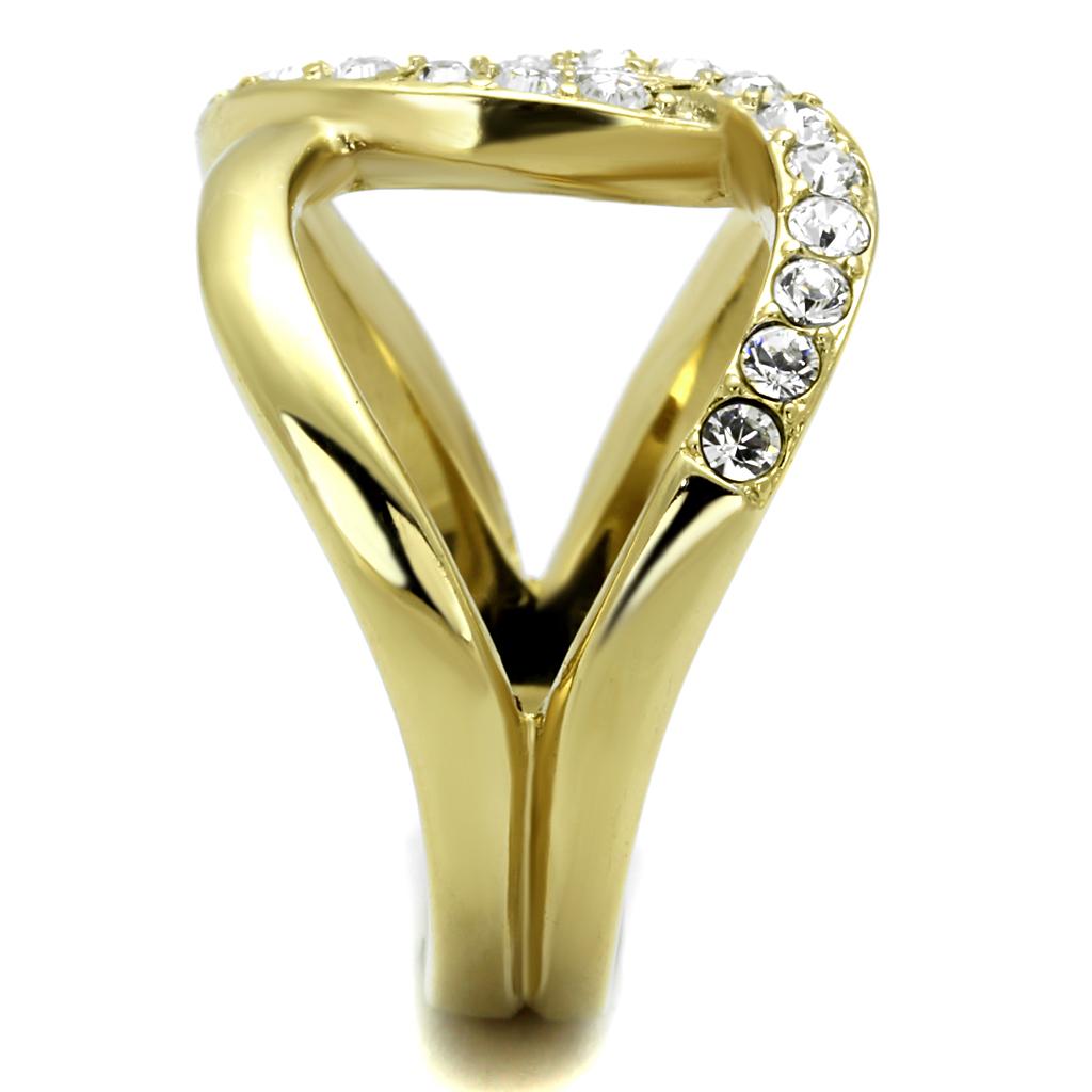 TK2253 Two-Tone IP Gold Stainless Steel Ring featuring a clear top-grade crystal, showcasing its elegant design and luxurious finish.