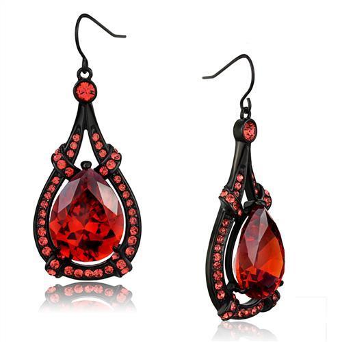TK2531 IP Black Stainless Steel Earrings featuring AAA Grade orange CZ stones, showcasing a modern and elegant design.