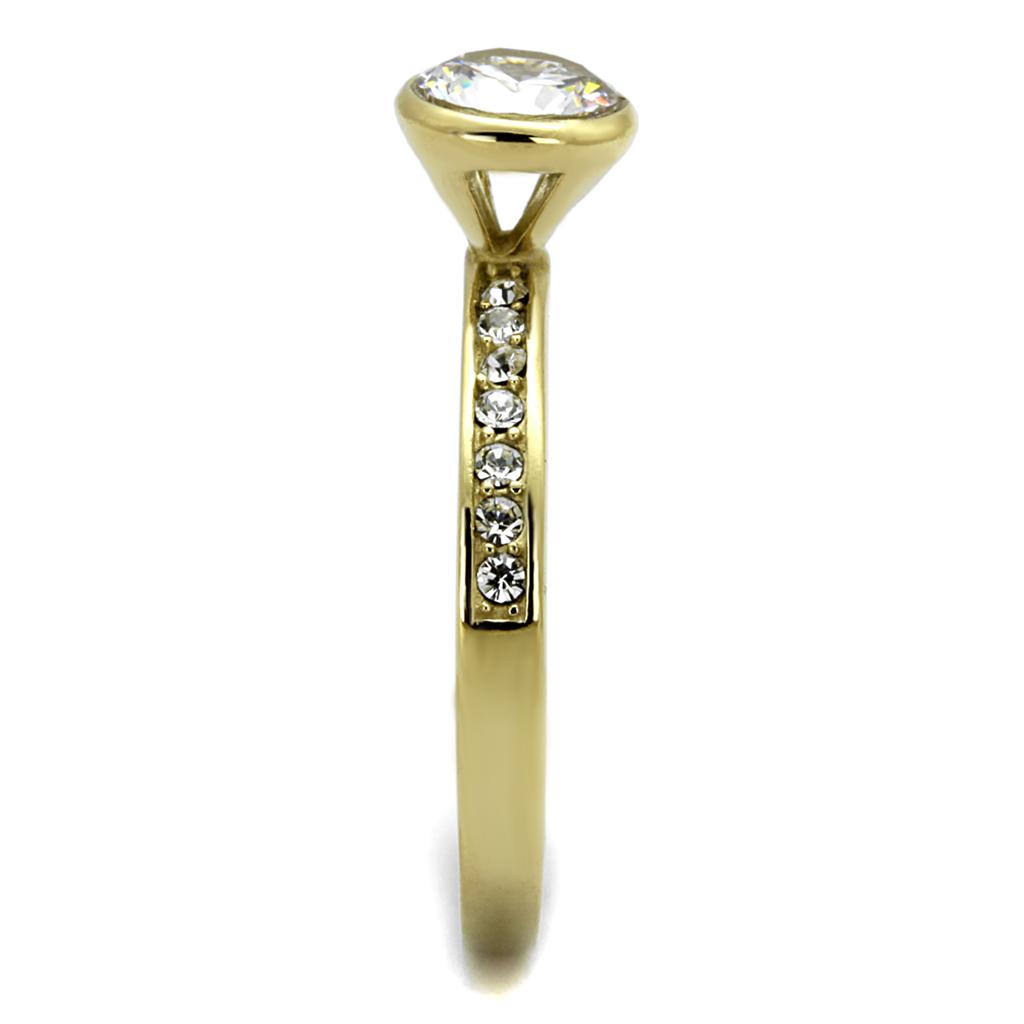TK2254 IP Gold Stainless Steel Ring featuring AAA Grade clear CZ stone, showcasing its elegant design and luxurious finish.