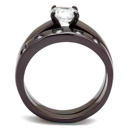 TK2547 IP Dark Brown Stainless Steel Ring featuring AAA Grade clear CZ stone, showcasing a stylish and elegant design.