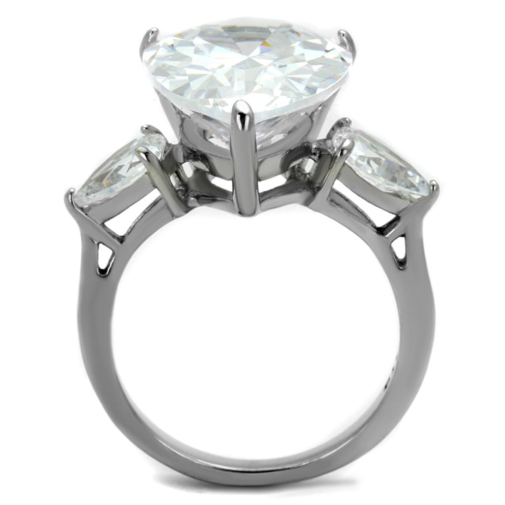 TK2256 High Polished Stainless Steel Ring featuring a clear AAA Grade CZ center stone, showcasing its elegant design and shiny finish.