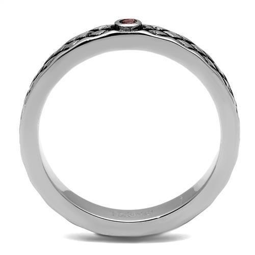 TK2566 High Polished Stainless Steel Ring featuring a rose colored top grade crystal centerpiece, showcasing a sleek and modern design.