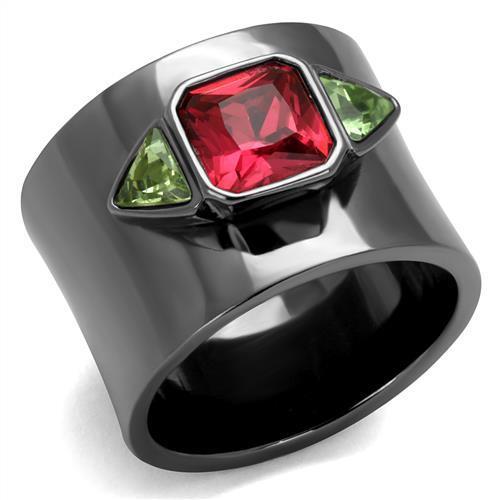 TK2556 IP Light Black Stainless Steel Ring featuring a multi-color synthetic glass stone, showcasing a modern and elegant design.