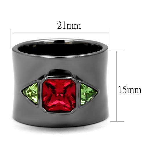 TK2556 IP Light Black Stainless Steel Ring featuring a multi-color synthetic glass stone, showcasing a modern and elegant design.