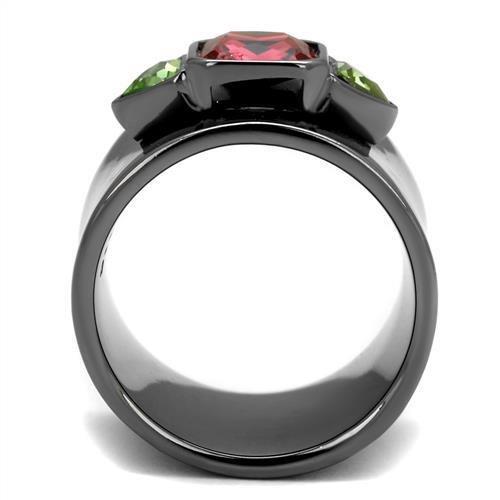 TK2556 IP Light Black Stainless Steel Ring featuring a multi-color synthetic glass stone, showcasing a modern and elegant design.