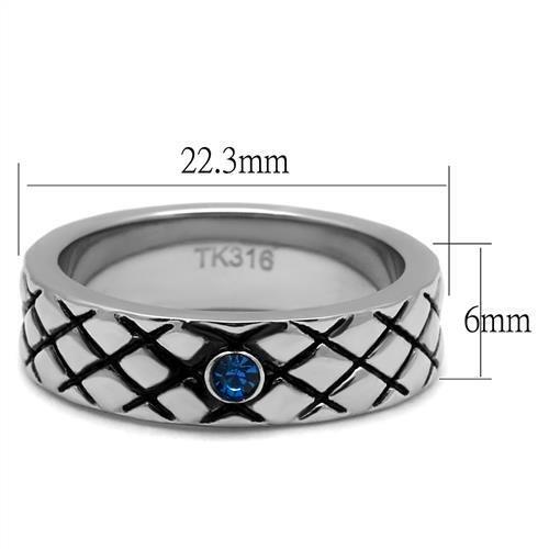 TK2565 High Polished Stainless Steel Ring featuring a Sea Blue Top Grade Crystal, showcasing its elegant design and high-quality finish.