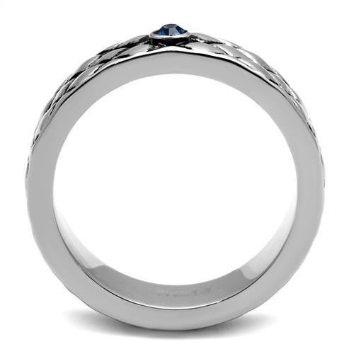 TK2565 High Polished Stainless Steel Ring featuring a Sea Blue Top Grade Crystal, showcasing its elegant design and high-quality finish.