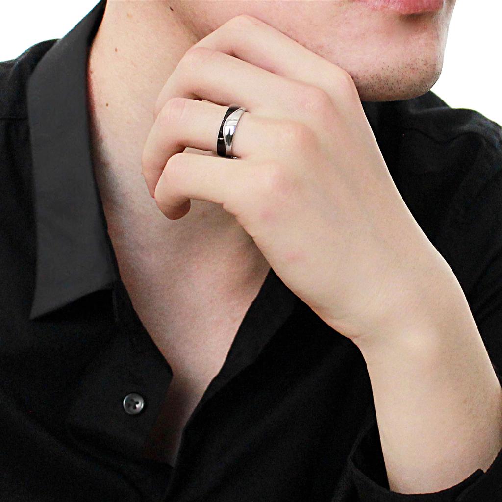 TK2567 Two-Tone IP Black Stainless Steel Ring showcasing its sleek design and modern finish.