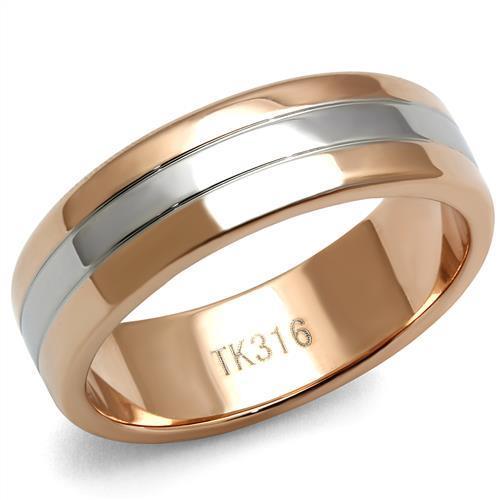 TK2569 Two-Tone IP Rose Gold Stainless Steel Ring, featuring a minimalist design with a luxurious finish and no center stone.