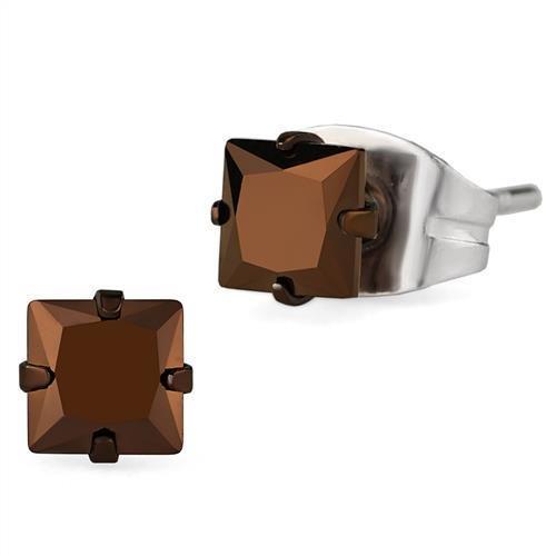 TK2582 Two Tone IP Light Brown Stainless Steel Earrings featuring AAA Grade CZ stones in light coffee color.