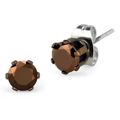 TK2586 Two Tone IP Light Brown Stainless Steel Earrings featuring AAA Grade CZ center stone in light coffee color.