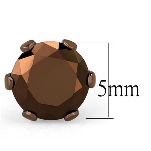 TK2586 Two Tone IP Light Brown Stainless Steel Earrings featuring AAA Grade CZ center stone in light coffee color.