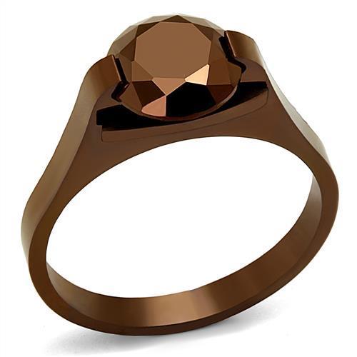 TK2590 IP Coffee light Stainless Steel Ring featuring AAA Grade CZ stones in a round shape, showcasing a warm coffee light hue.