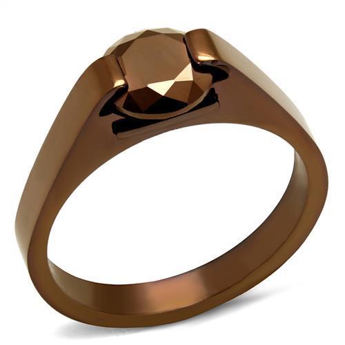 TK2594 IP Coffee light Stainless Steel Ring featuring AAA Grade CZ stone in light coffee color, showcasing its elegant design.