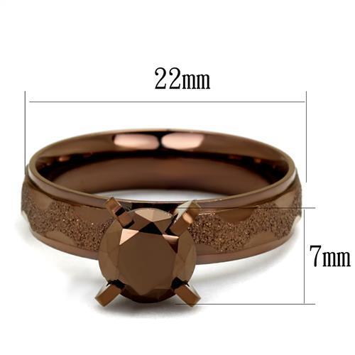 TK2595 IP Coffee light Stainless Steel Ring featuring AAA Grade CZ stone in light coffee color, showcasing its elegant design.