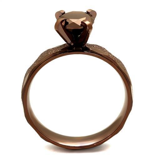 TK2595 IP Coffee light Stainless Steel Ring featuring AAA Grade CZ stone in light coffee color, showcasing its elegant design.