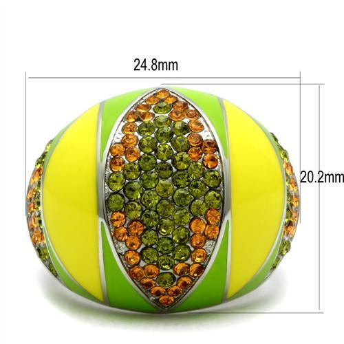 TK266 High Polished Stainless Steel Ring featuring a multi-color top grade crystal, showcasing its elegant design and shiny finish.