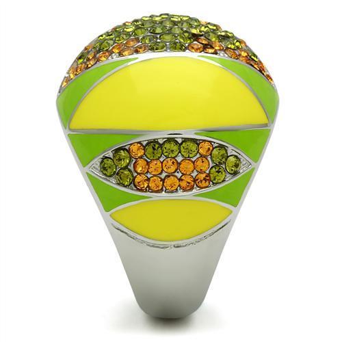 TK266 High Polished Stainless Steel Ring featuring a multi-color top grade crystal, showcasing its elegant design and shiny finish.